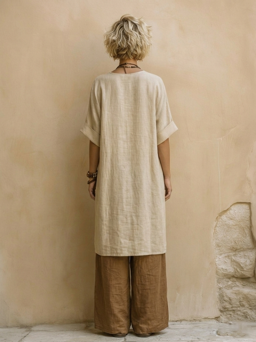 Megan | Three-Piece Bohemian Nomad Set In Dark Gray And Brown with Tribal Pattern