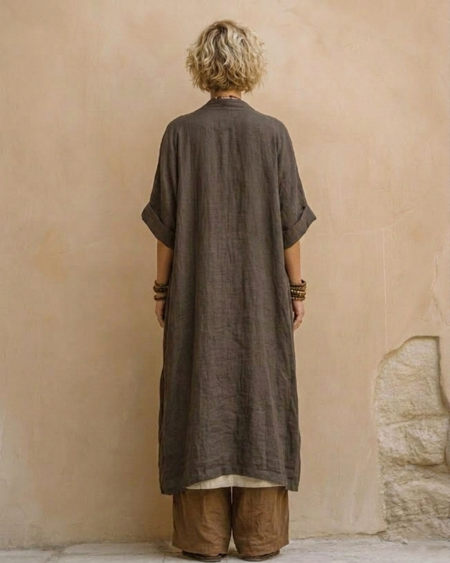 Megan | Three-Piece Bohemian Nomad Set In Dark Gray And Brown with Tribal Pattern