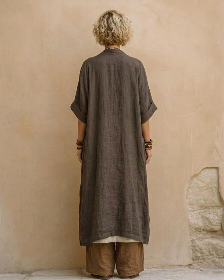 Megan | Three-Piece Bohemian Nomad Set In Dark Gray And Brown with Tribal Pattern