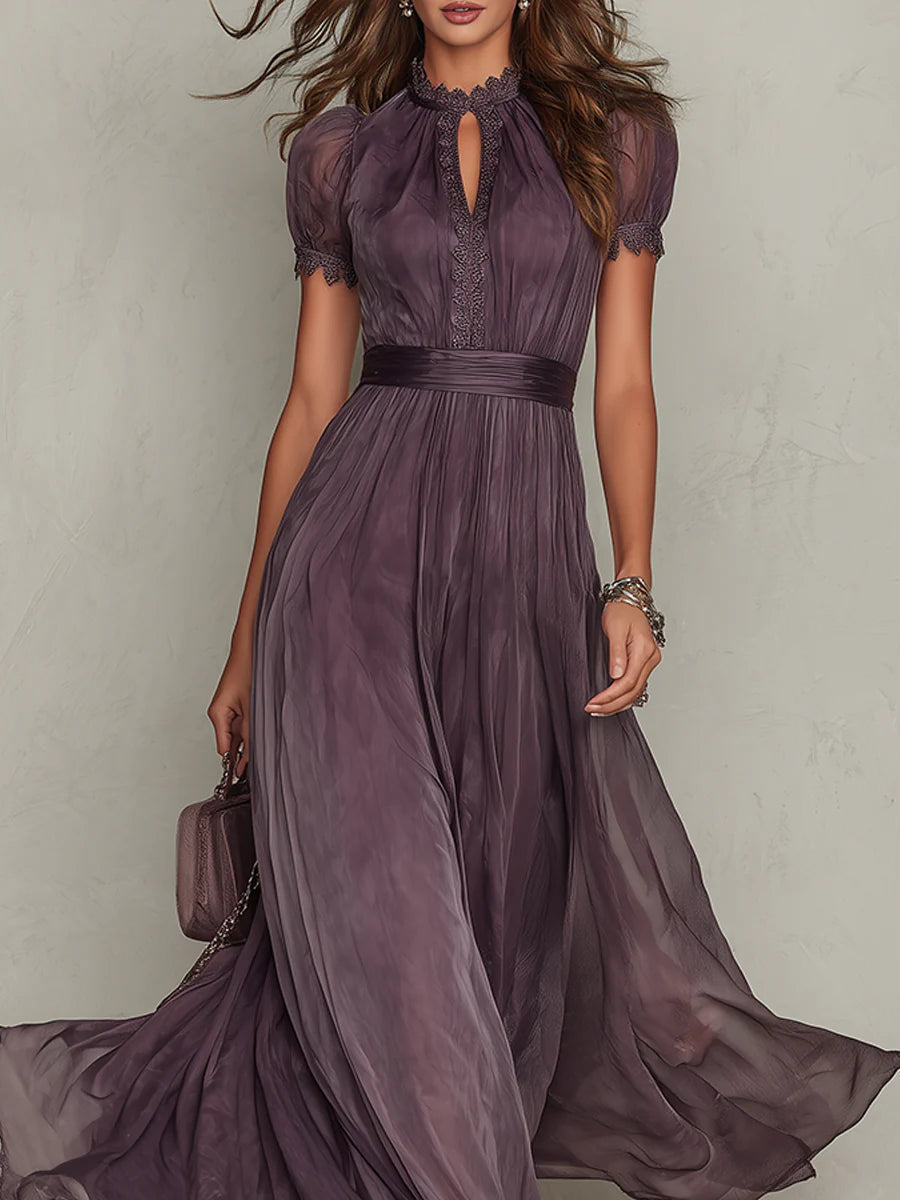 Charlotte | Elegant Purple Chiffon Keyhole Maxi Dress