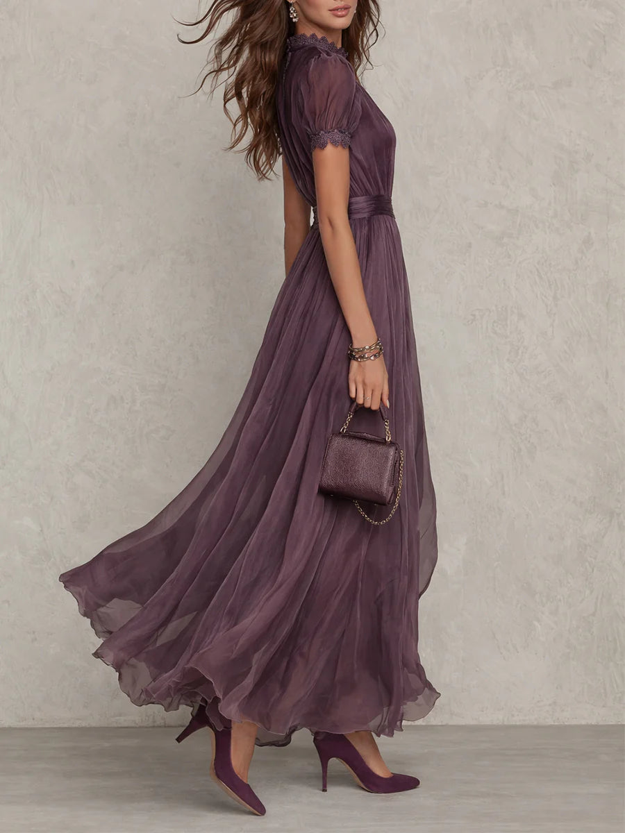 Charlotte | Elegant Purple Chiffon Keyhole Maxi Dress