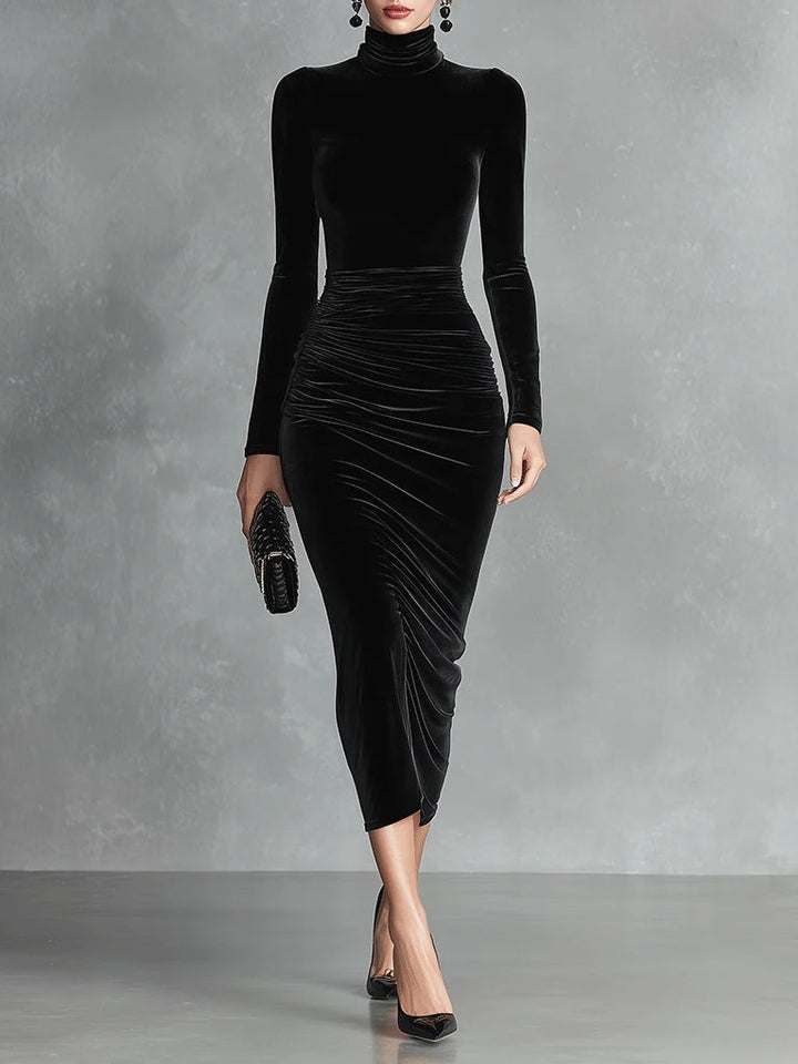 Lila | Elegant Velvet High-Neck Dress