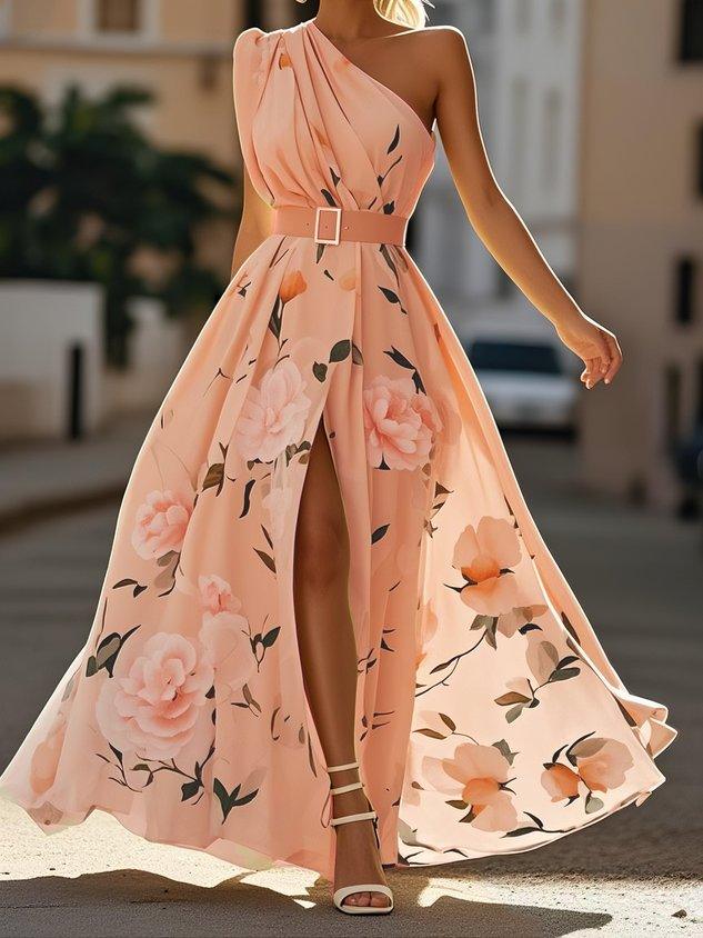 Anna | Light Green Maxi Floral Dress with One Shoulder