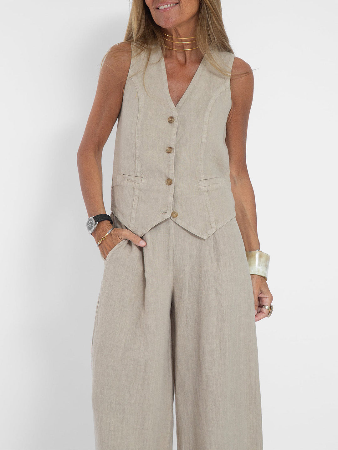 Aira | Elegant Two-piece Set with Vest and Wide-leg Trousers