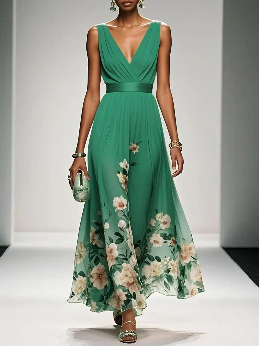 Rose | Light Blue Maxi Chiffon Dress with V-Neck
