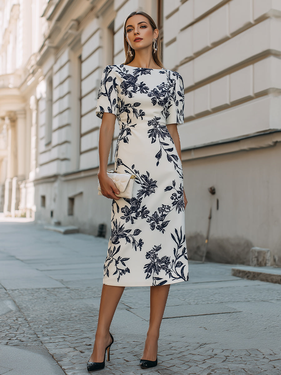 Amanda | Midi Dress in Botanical Print