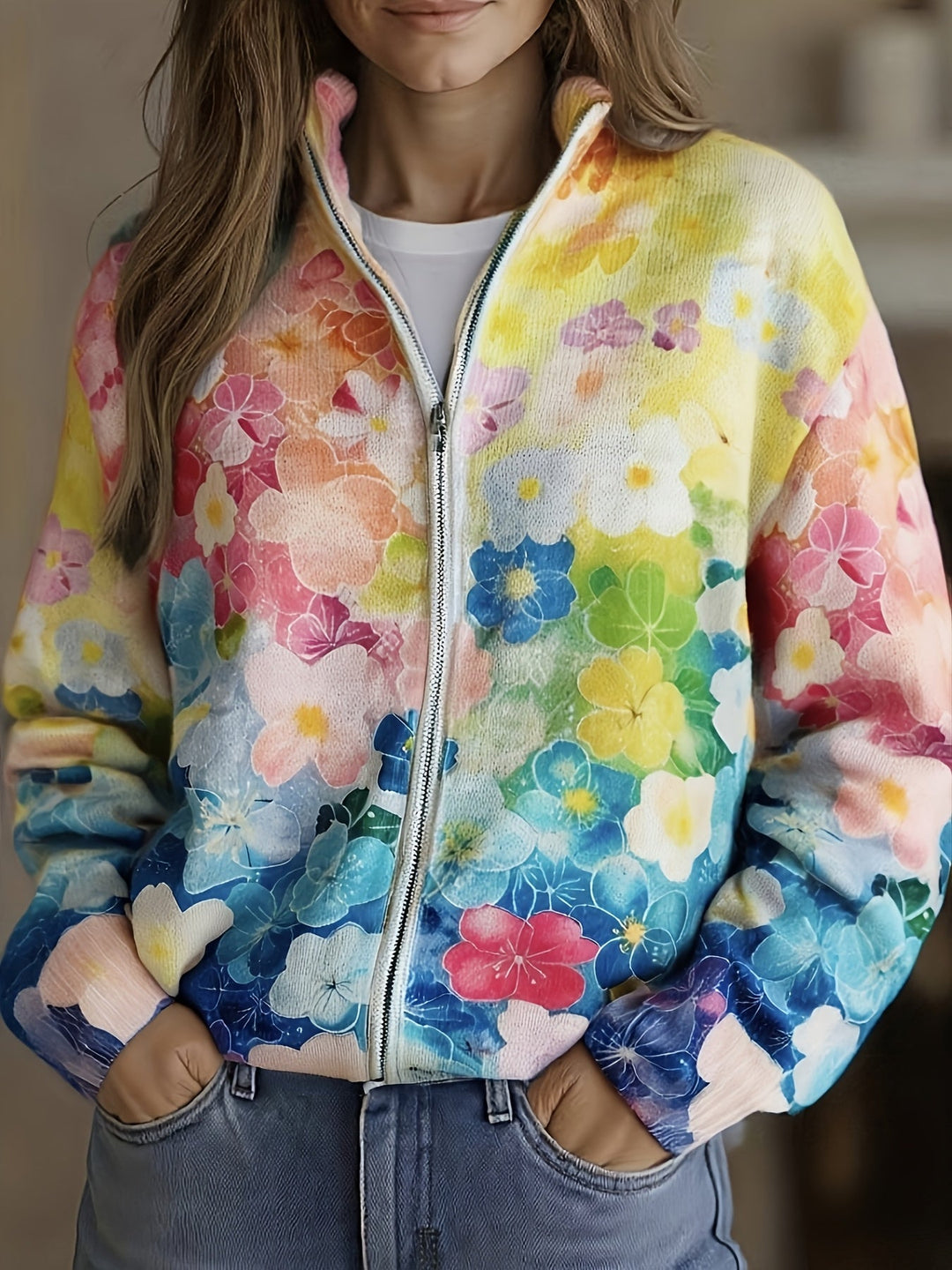 Sarah | Watercolor Floral Ombre Cardigan