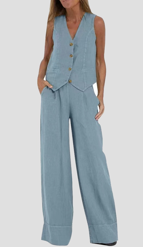 Aira | Elegant Two-piece Set with Vest and Wide-leg Trousers