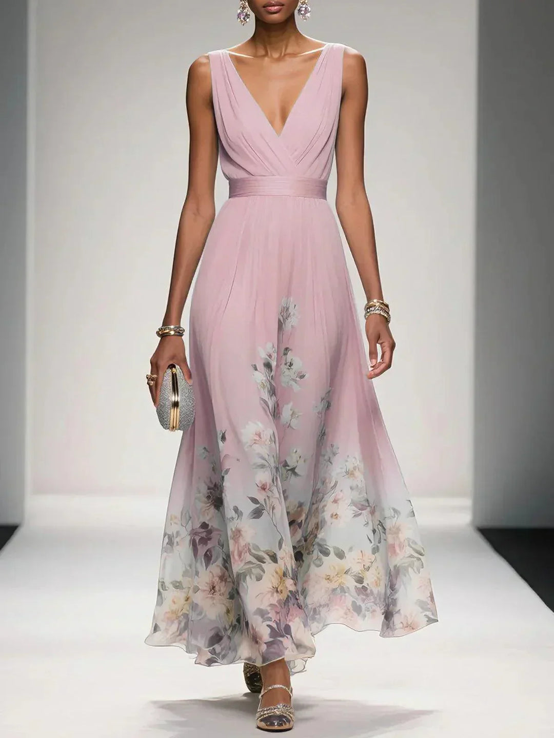Rose | Light Blue Maxi Chiffon Dress with V-Neck