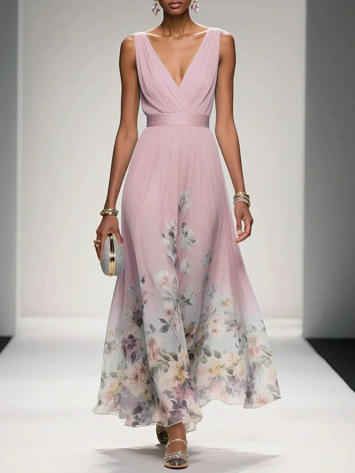 Rose | Light Blue Maxi Chiffon Dress with V-Neck