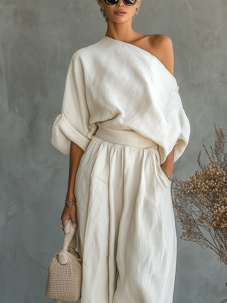 Melania | Linen Set with Wide Trousers