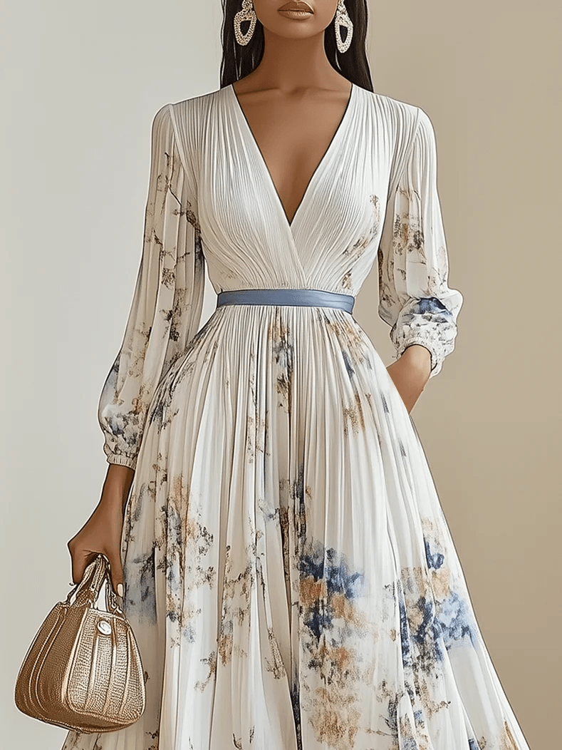 Monika | White Floral Maxi Dress in Chiffon with Balloon Sleeves