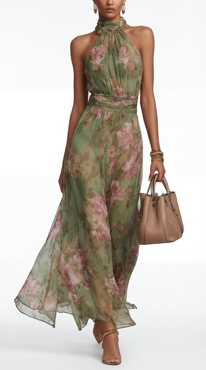 Livia | Elegant floral halter maxi dress