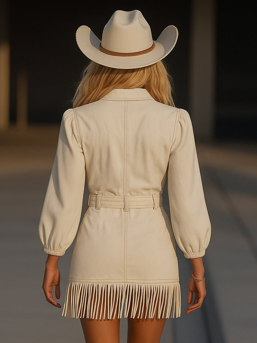Paula | Mini Denim Dress with Fringes