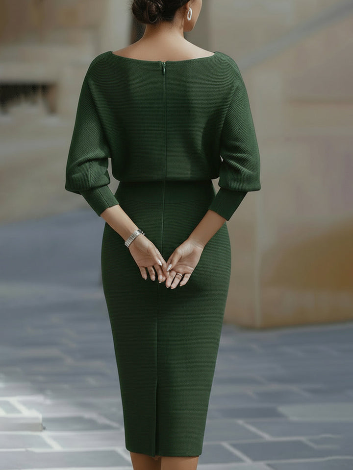 Ashley | White Draped Midi Dress with Batwing Sleeves
