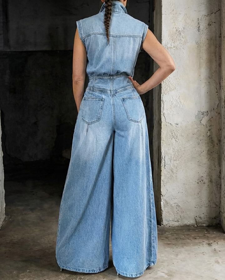 Sienna | Cinched Wide-Leg Denim Jumpsuit