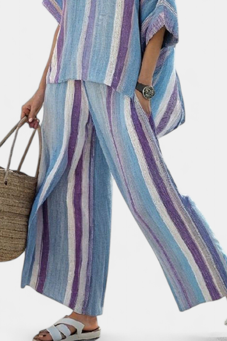 Ginevra | Elegant Top in Pastel Mauve and Striped Pants
