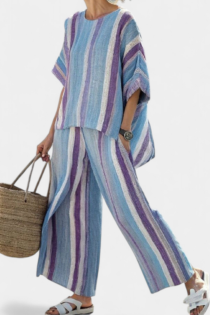 Ginevra | Elegant Top in Pastel Mauve and Striped Pants