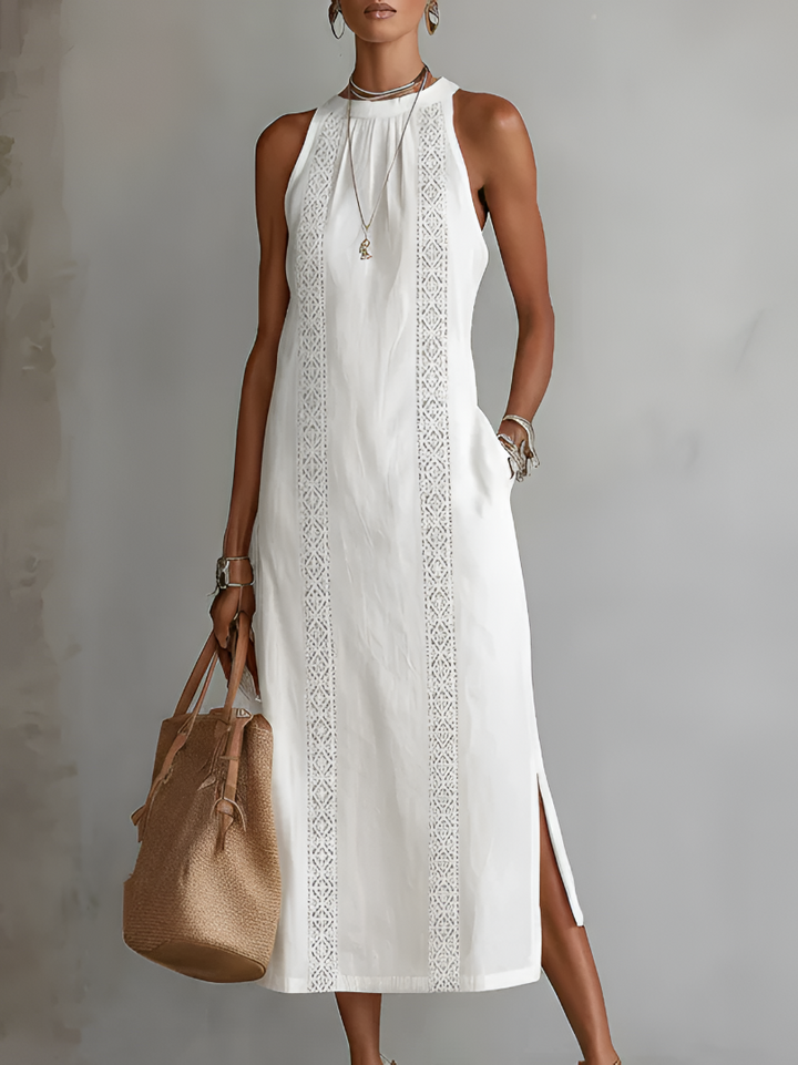 Jessica | Relaxed Embroidered Mandarin Collar Midi Dress