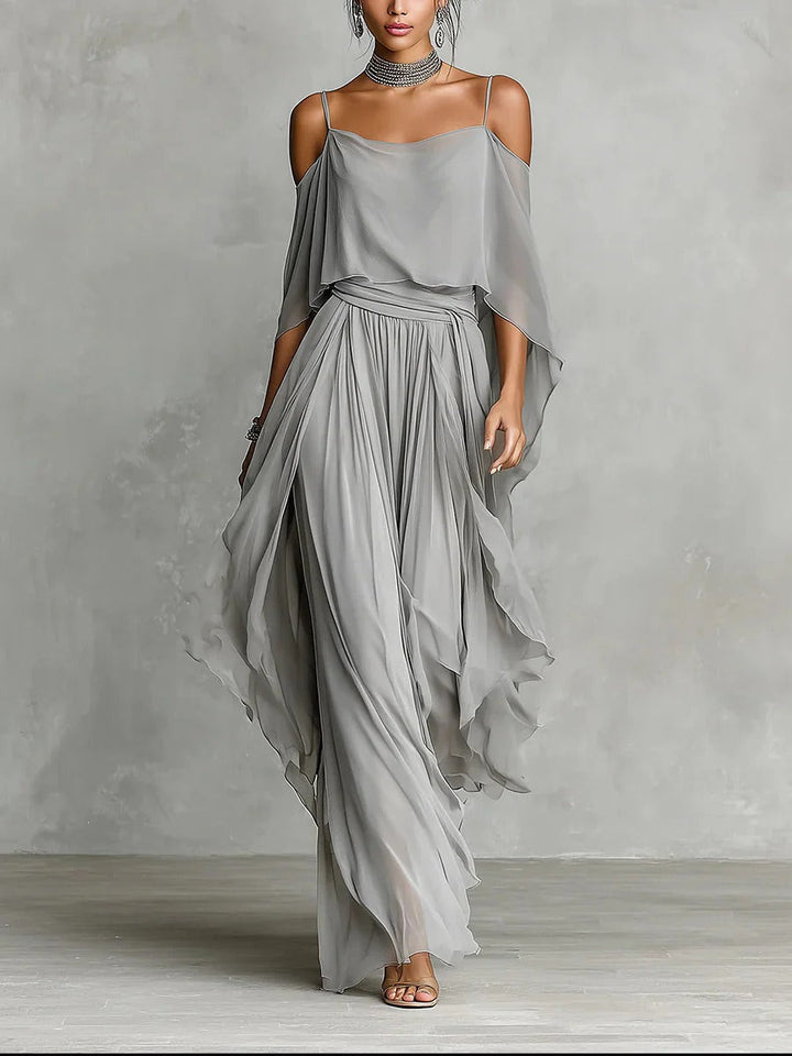 Madison | Gray Fluid Set With Spaghetti Strap Top And Lightweight Pants
