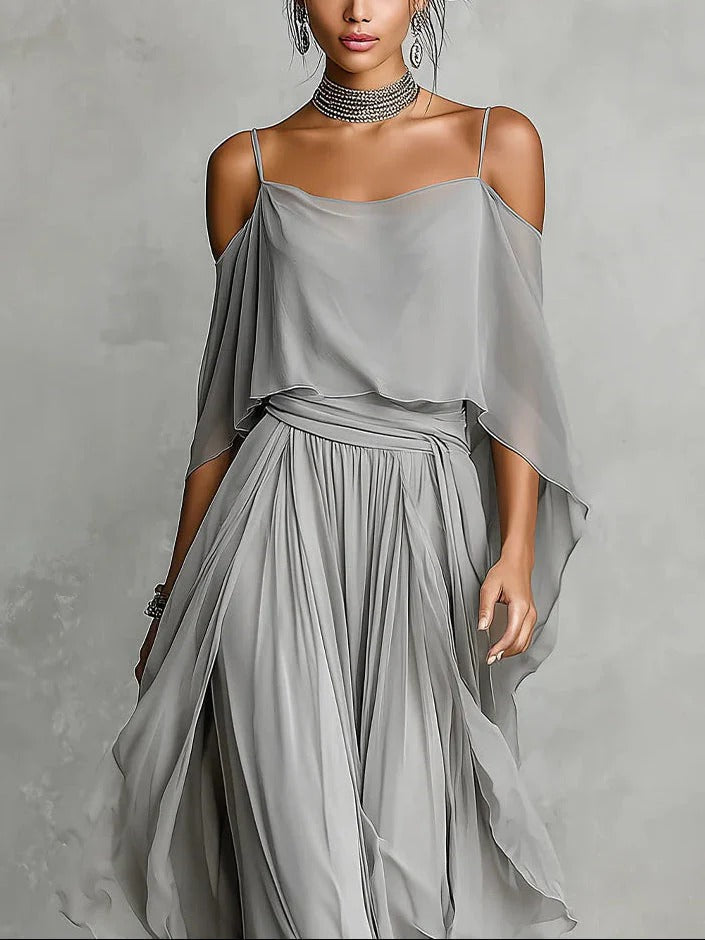 Madison | Gray Fluid Set With Spaghetti Strap Top And Lightweight Pants