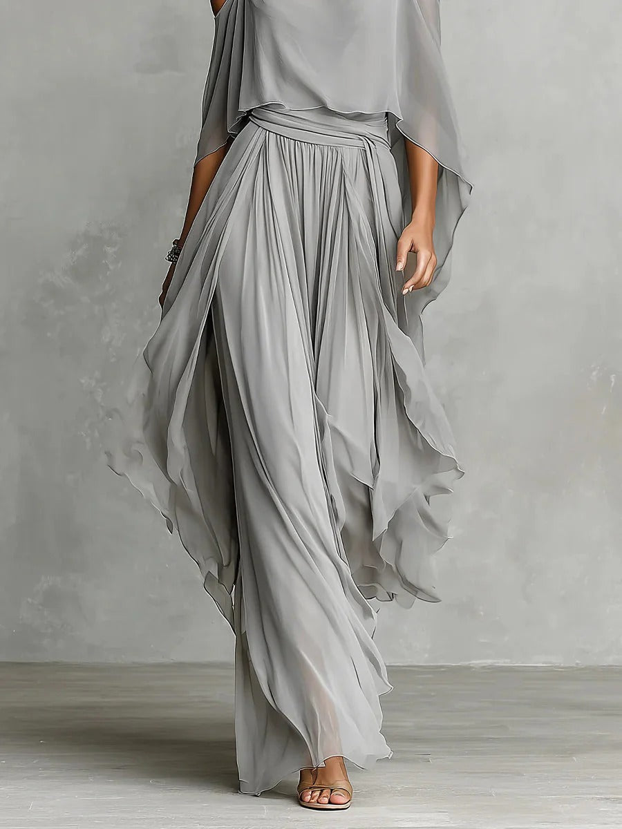 Madison | Gray Fluid Set With Spaghetti Strap Top And Lightweight Pants