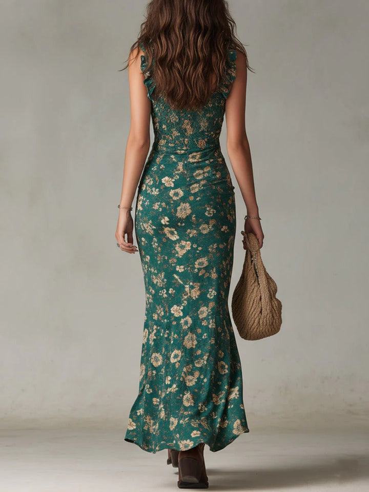 Emily | Bohemian Floral Ruched Maxi Dress with Side Slit