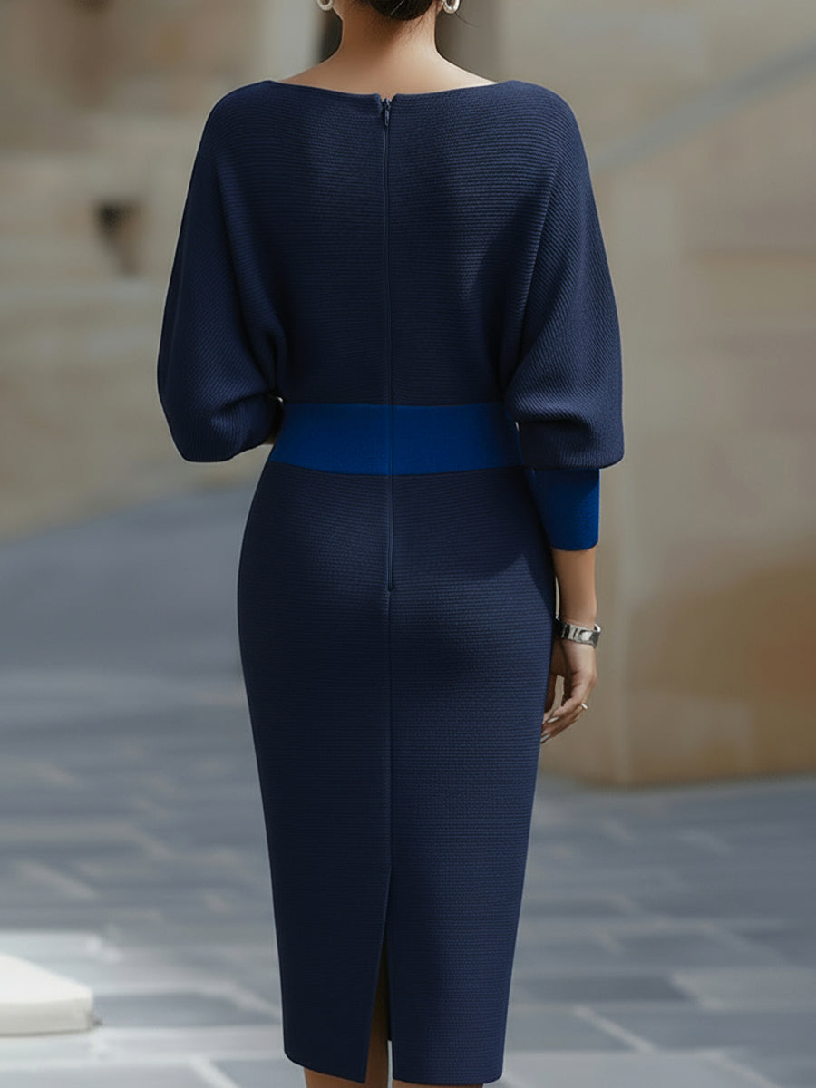 Ashley | White Draped Midi Dress with Batwing Sleeves