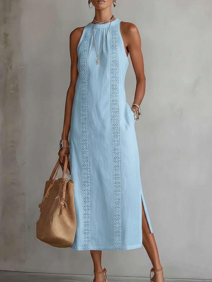 Jessica | Relaxed Embroidered Mandarin Collar Midi Dress