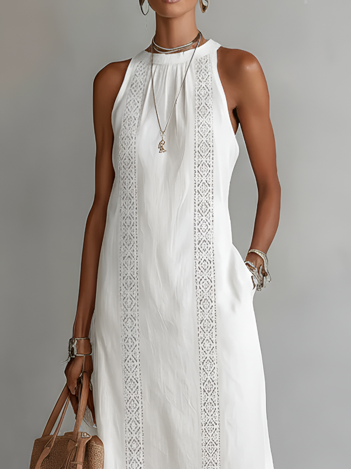 Jessica | Relaxed Embroidered Mandarin Collar Midi Dress