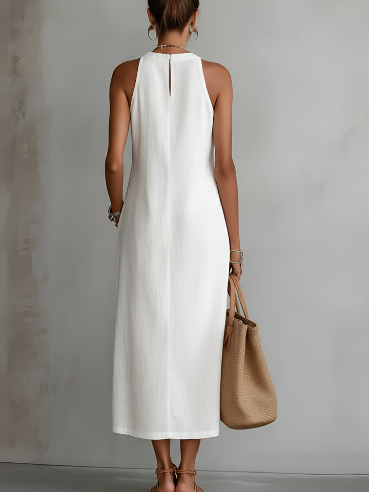 Jessica | Relaxed Embroidered Mandarin Collar Midi Dress