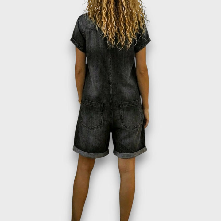 Stella | Washed Denim Short Overalls
