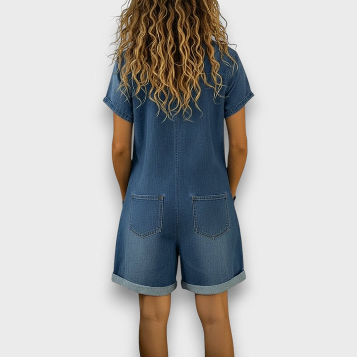 Stella | Washed Denim Short Overalls