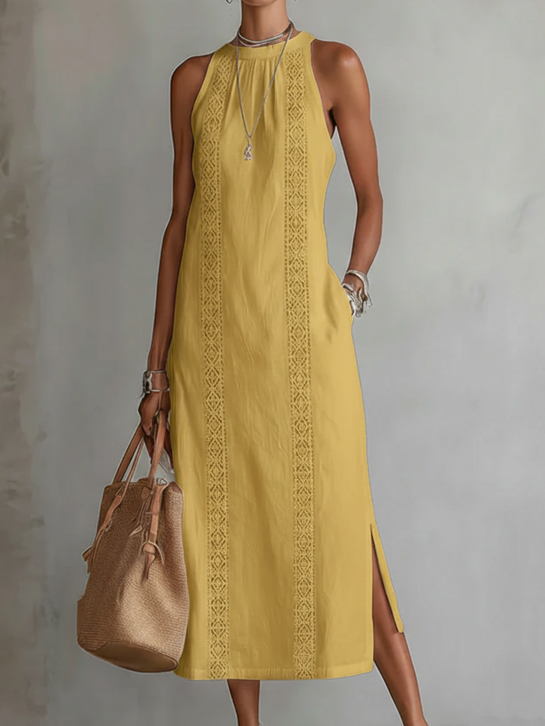 Jessica | Relaxed Embroidered Mandarin Collar Midi Dress