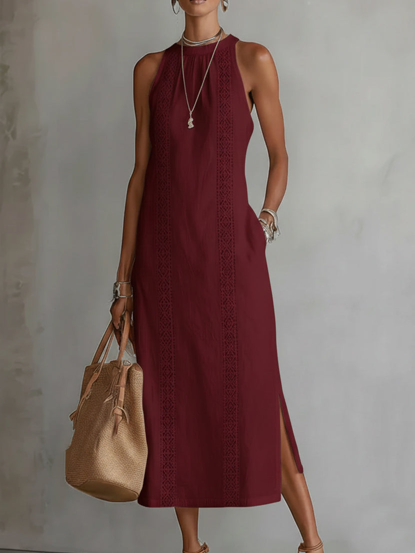 Jessica | Relaxed Embroidered Mandarin Collar Midi Dress