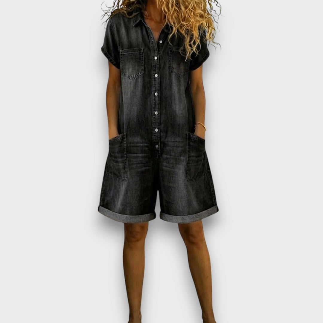Stella | Washed Denim Short Overalls
