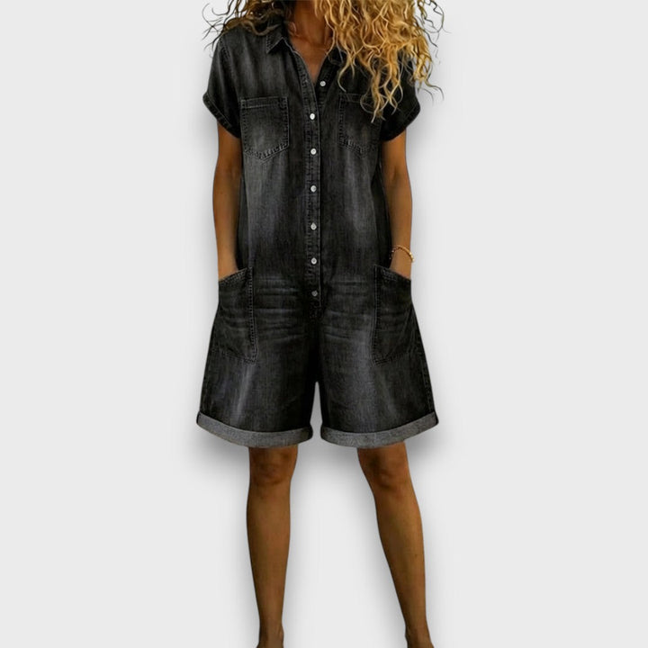 Stella | Washed Denim Short Overalls