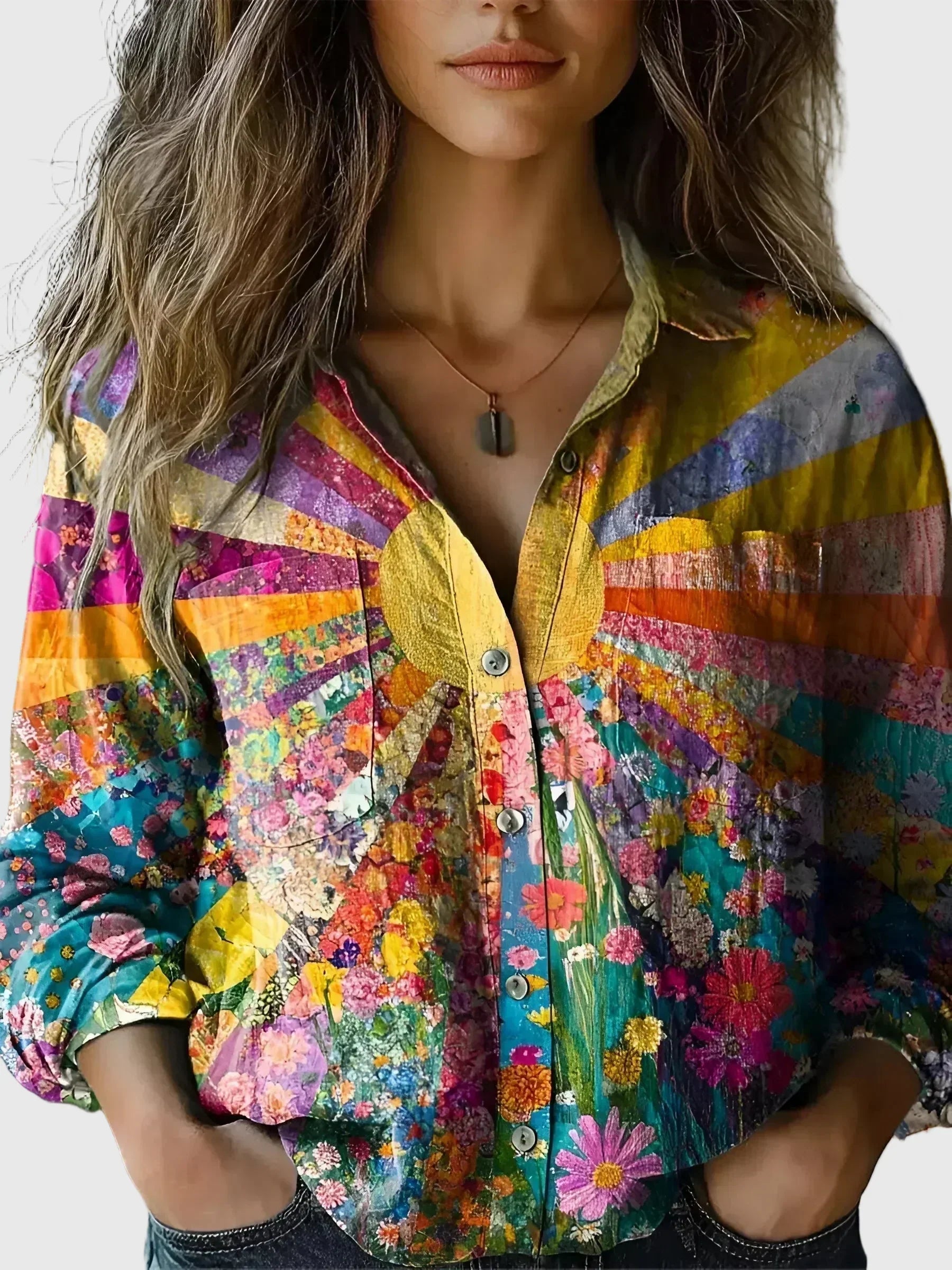 Ally | Sun and Flower Pattern Blouse