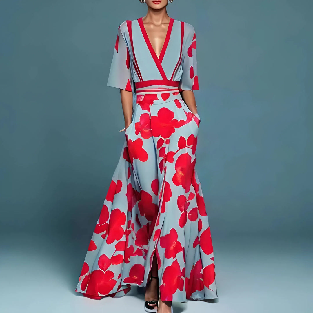Valentina | Elegant Long Dress with Deep V-Neck