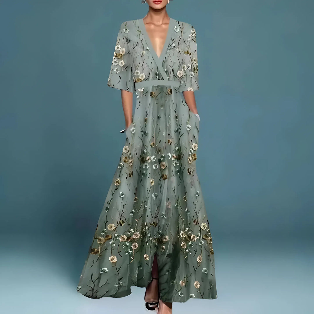 Valentina | Elegant Long Dress with Deep V-Neck