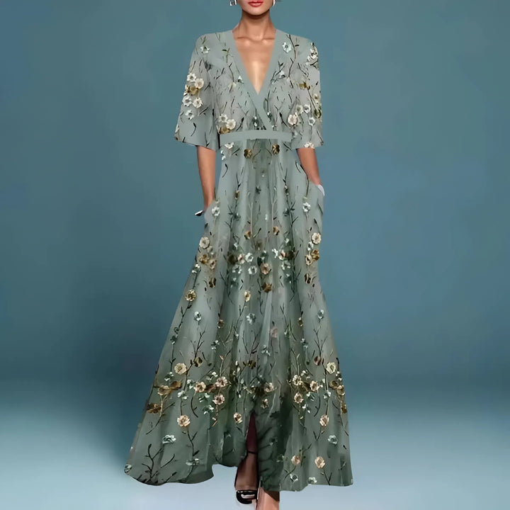 Valentina | Elegant Long Dress with Deep V-Neck