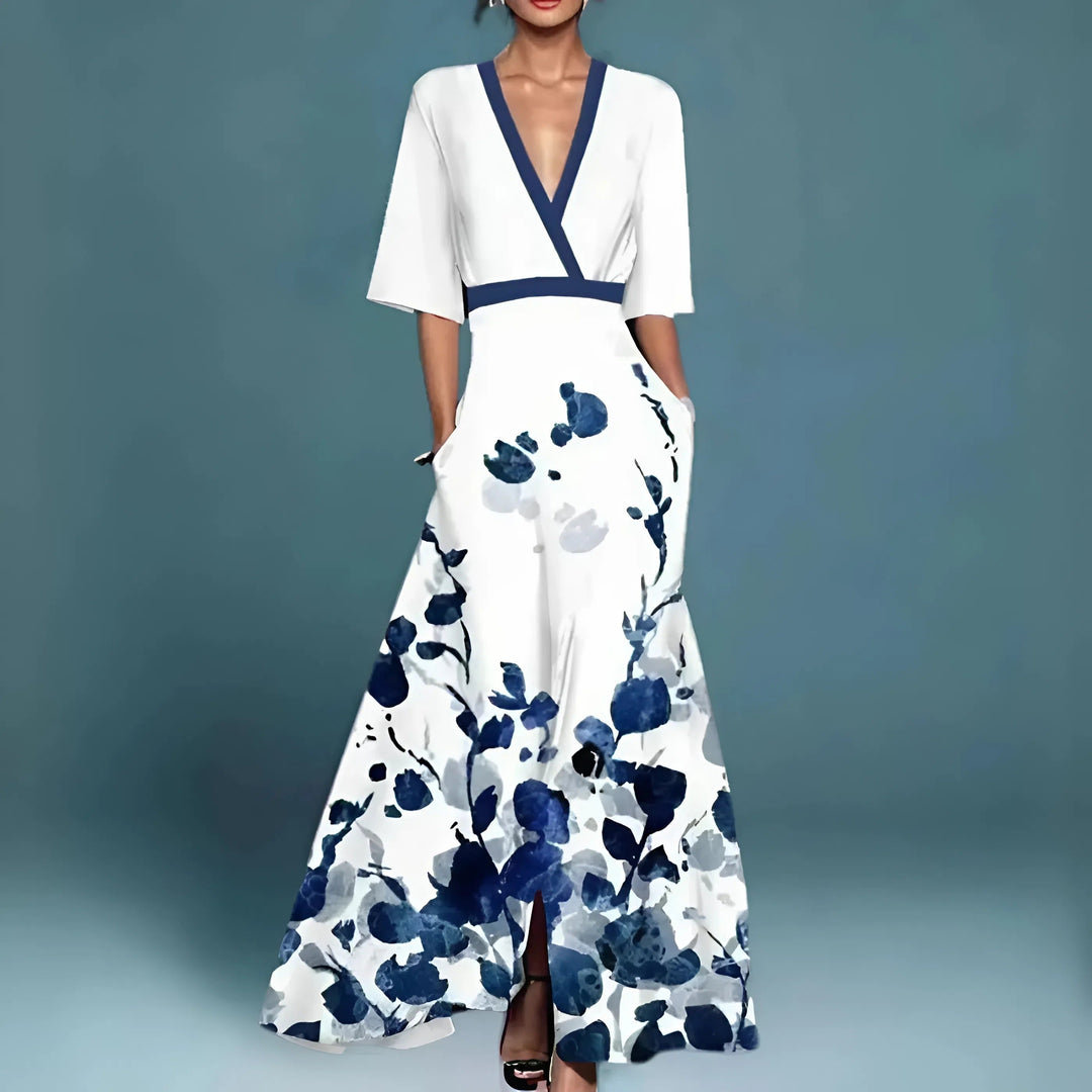 Valentina | Elegant Long Dress with Deep V-Neck