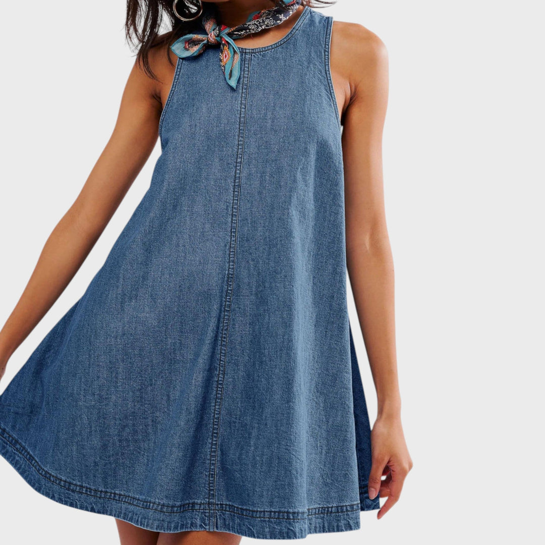 Nancy | Sleeveless Open Back Denim Mini Dress