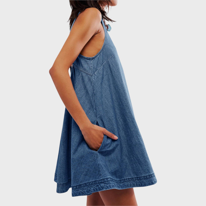 Nancy | Sleeveless Open Back Denim Mini Dress
